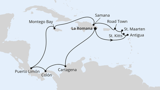 Reiseroute: Karibik & Mittelamerika ab Dominikanische Republik