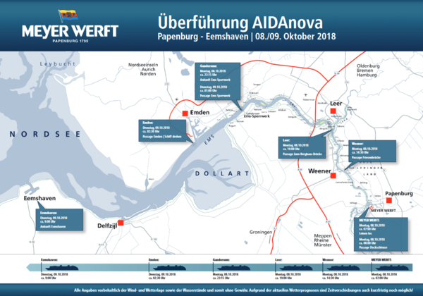 Emsüberführung AIDAnova - Papenburg - Emshaven | 8/9. Oktober 2018 Emsüberführung AIDAnova