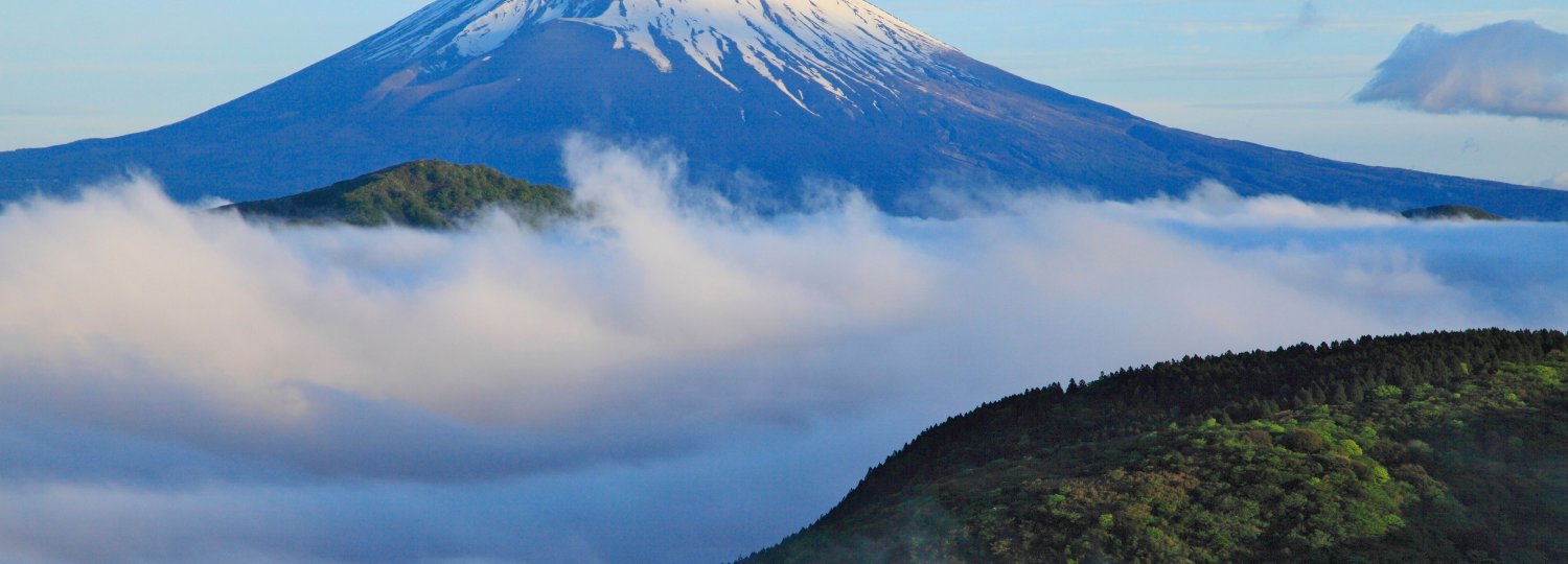 Berg von Fuji in Wolken umhüllt