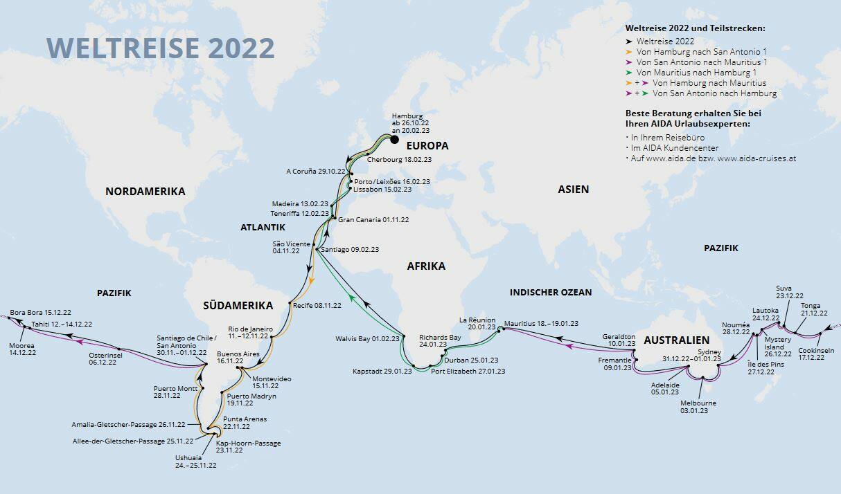 AIDA WeltreiseKreuzfahrt 2022 & 2023 Angebote & Kosten