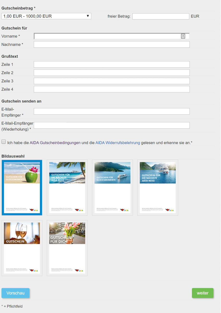 AIDA Gutschein ONLINE kaufen & Kreuzfahrt verschenken